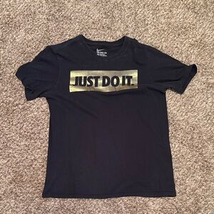 Nike Black Short Sleeve Tee with Gold "Just Do It" Box Logo